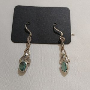 Sterling Silver Celtic Knot with Blue Topaz Dangle Earrings